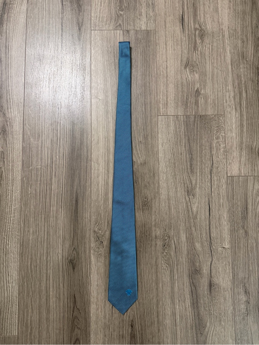 Versace Teal Blue Micro-Pattern Silk Tie
